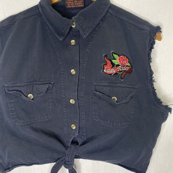 BIKER DESIGN LADIES ONLY Vest Denim Cropped Top Tie Front Sleeveless XL Black - Picture 10 of 10